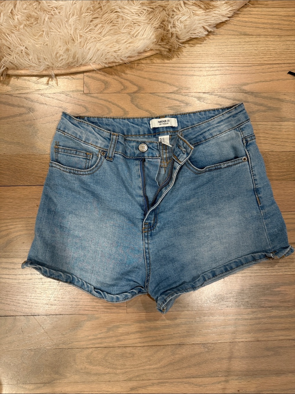 Forever 21 Light Wash High-Rise Denim Shorts
